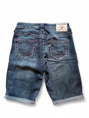True Religion Women's Blue Denim Roll-Hem Jean Shorts